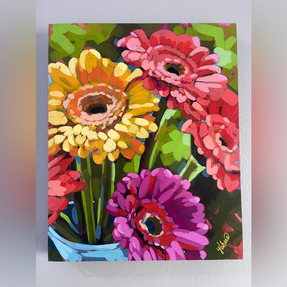 16x20 Acrylic Paint On Mesonkte Board. Unique By Yahara “Gerber Daisies”
